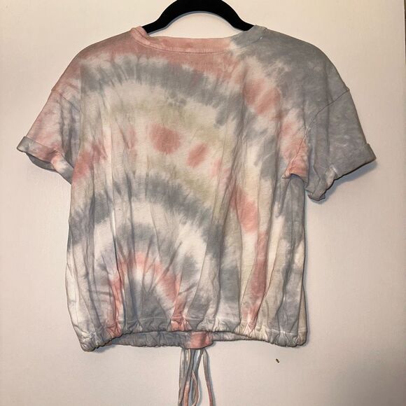 American Eagle Dreamy Pastel Pink Blue Tie Dye Cinch Waist Tee XS EUC - Picture 4 of 9